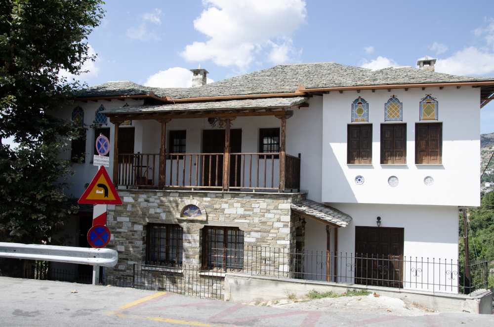 beautiful exterior of house in portaria village, greece