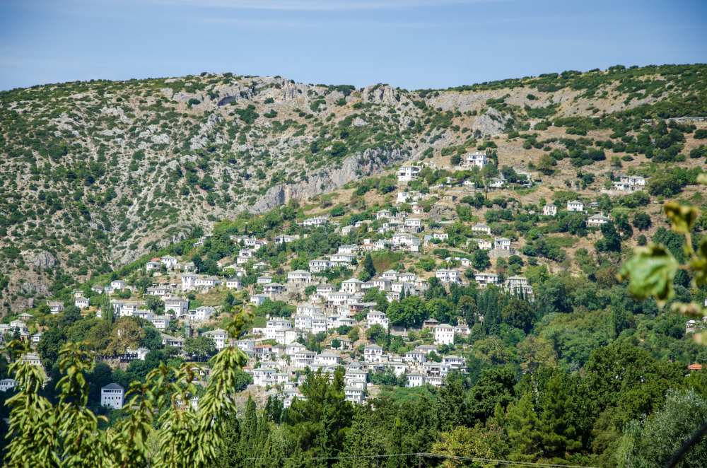 view of the village of makranitsa from portaria, greece