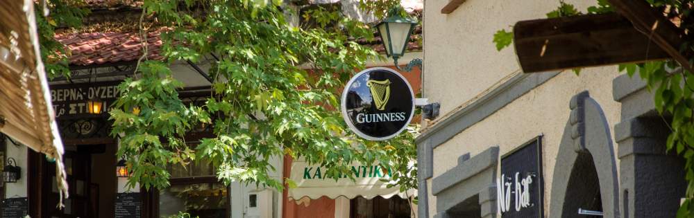 guiness sign in portaria, greece