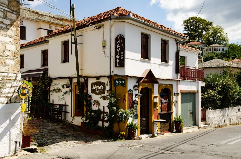 corner view of a shop in Portaria, Pelion, Greece