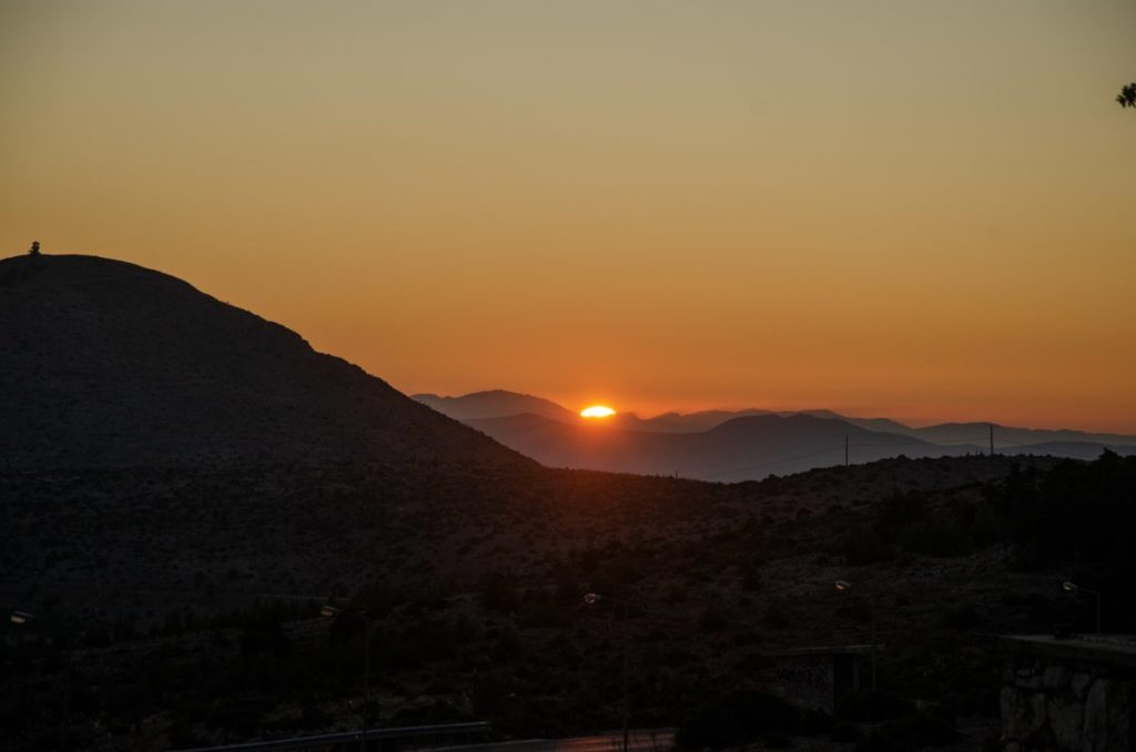 view of sun setting from mount parnitha at Regency Casino