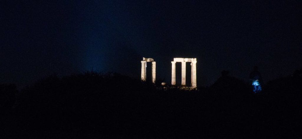 temple of poseidon after dark