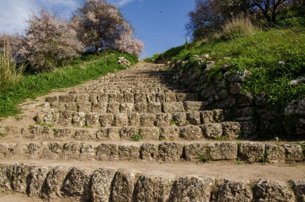 ancient stone stairs inside acrocorinth