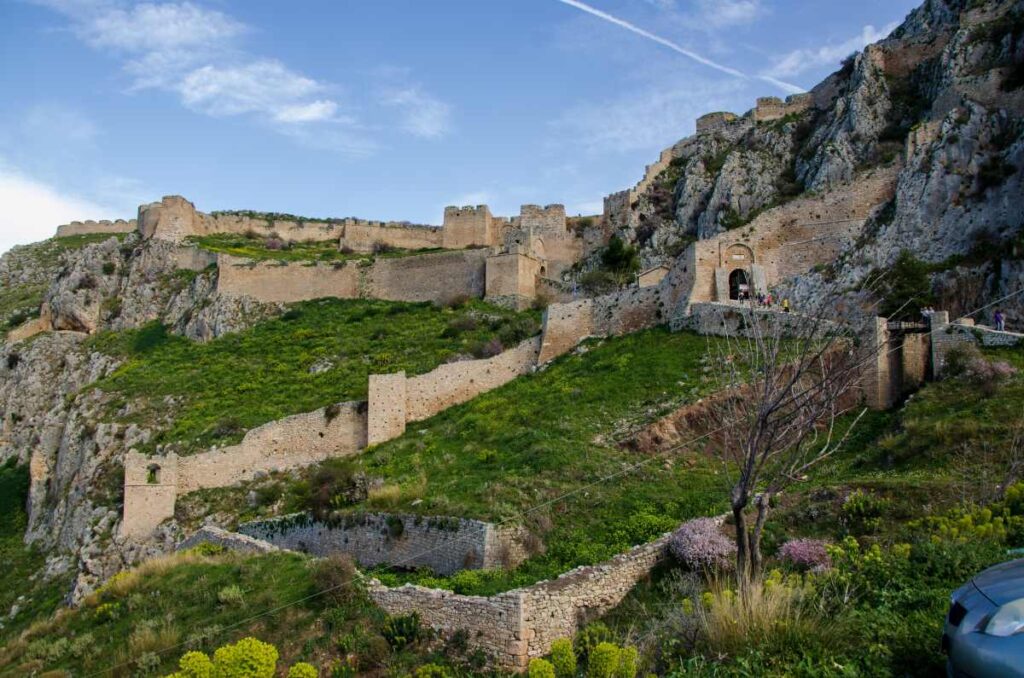 old defensive walls made of stone at acrocorinth