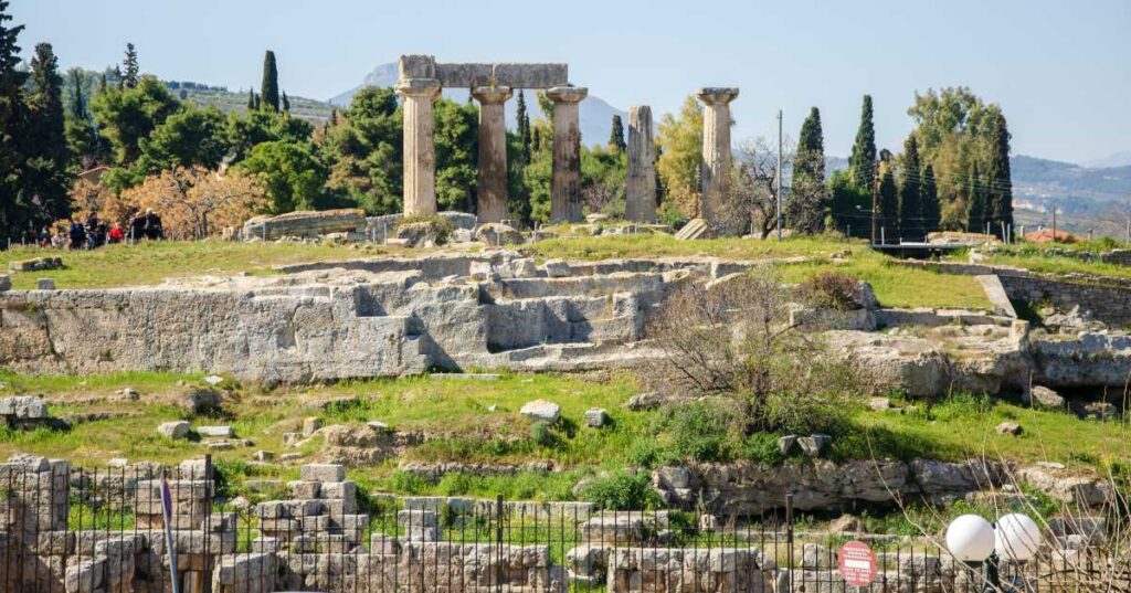 view from near the official entrance to ancient corinth