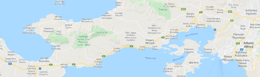 map showing proximity of athens, corinth and lake vouliagmenis