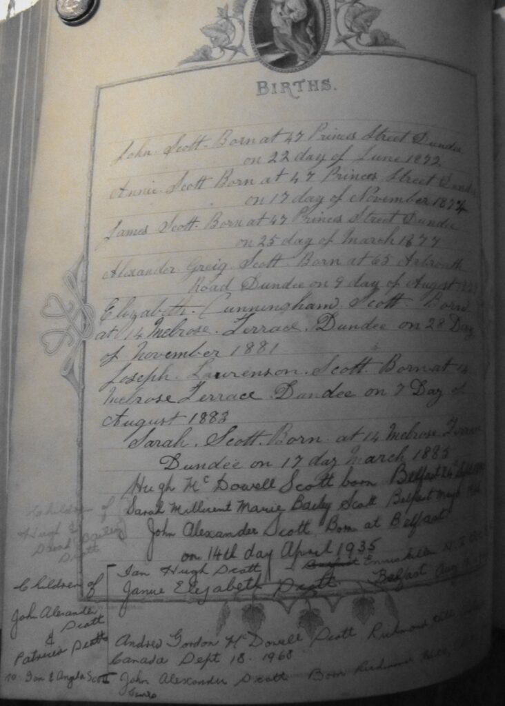 scott family birth page 