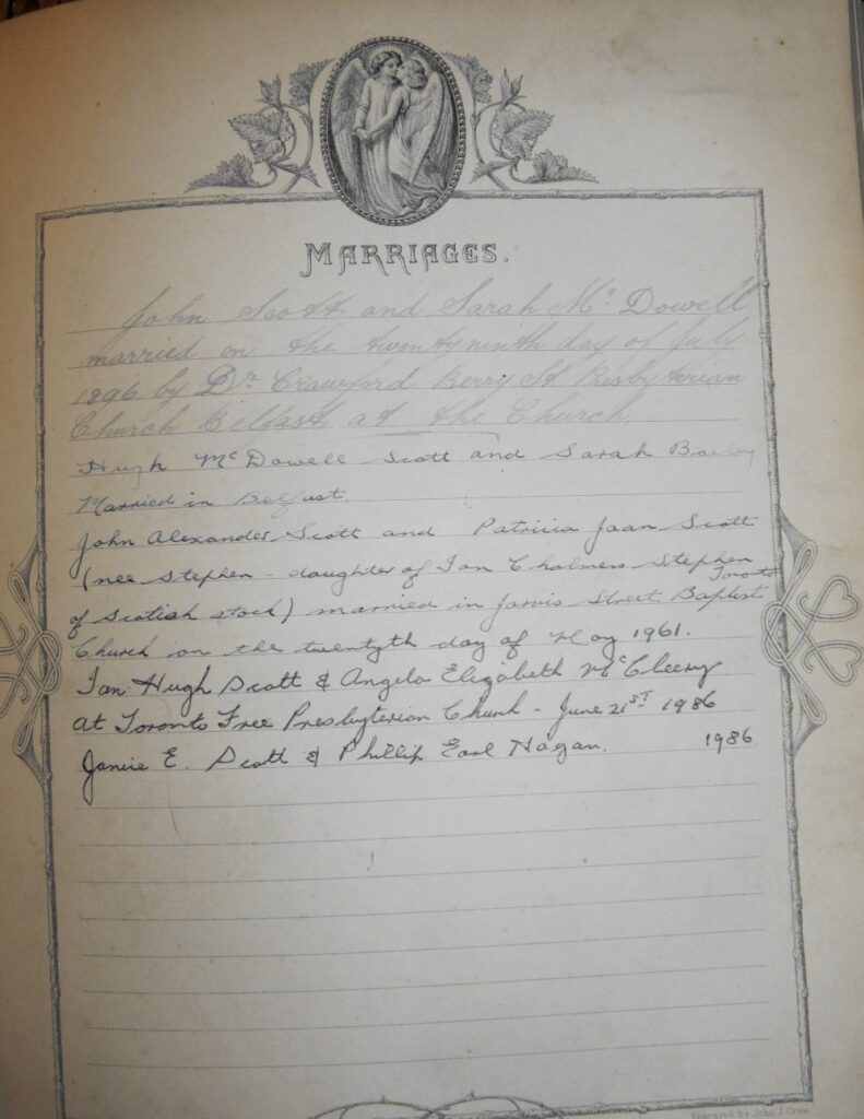 scott family bible marriages page