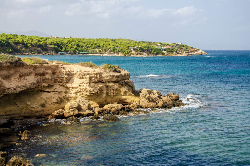looking north along the coast line near Artemida, Attica, Greece