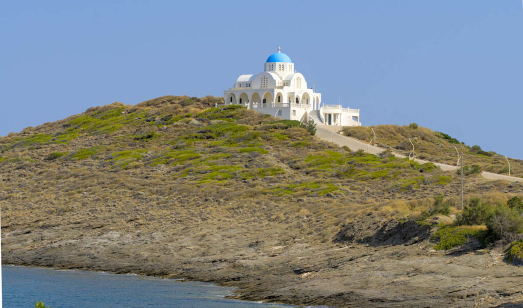 north west sides of profitas elias church near keratea, greece on top of coastal peninsula