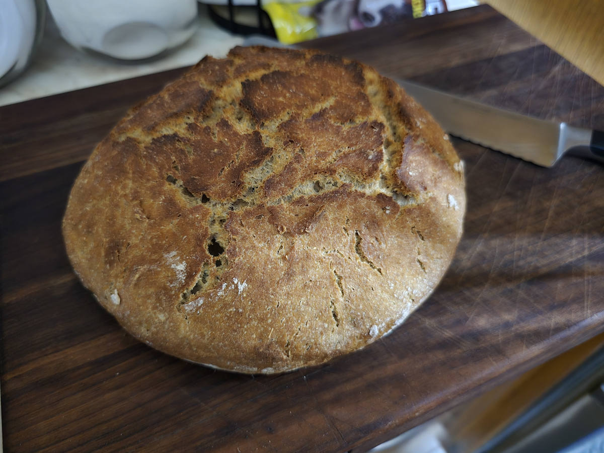 loaf of bread baked with zea and all purpose flour