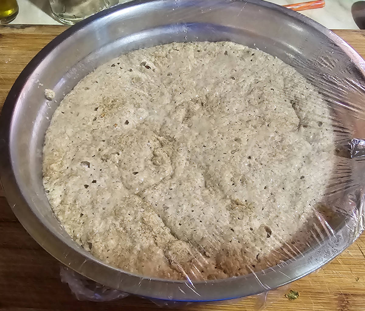 dimples on surface of fermented zea and all purpose flour dough